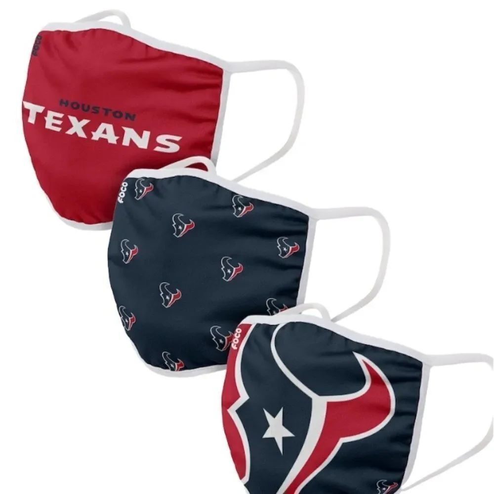 New in Package HOUSTON TEXANS Face Covering Mask Masks Set of 3